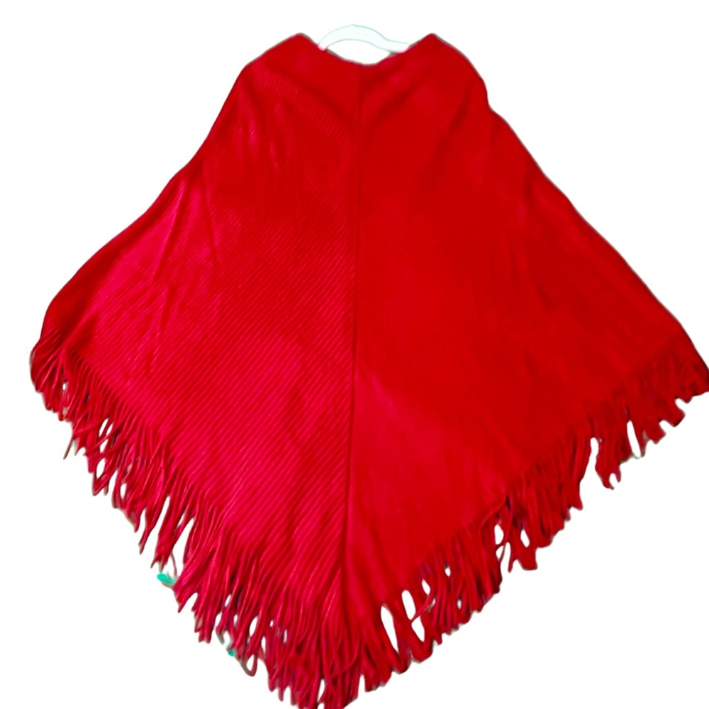 Vibrant Red Fringe Poncho